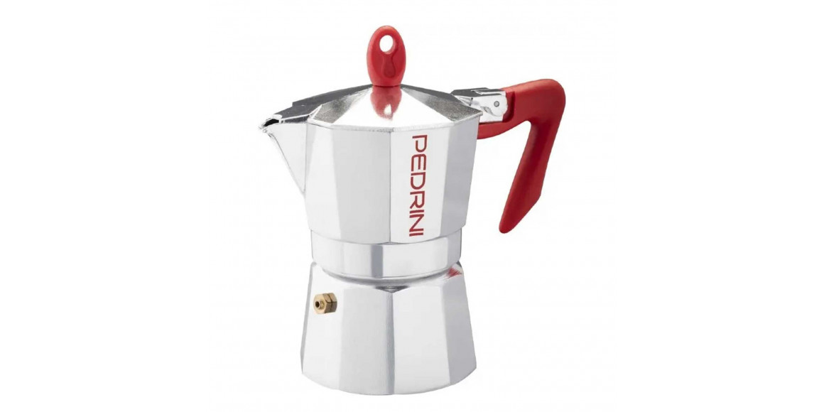 Coffee maker PEDRINI 9087-0 POLISHED ALU. RED HANDLE 4 CUPS 