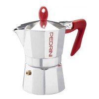 Coffee maker PEDRINI 9087-0 POLISHED ALU. RED HANDLE 4 CUPS 