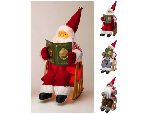 Новогодные декоративные аксессуары KOOPMAN SANTA ON CHAIR 25CM 3ASS LED (696555) (ADJ000220)