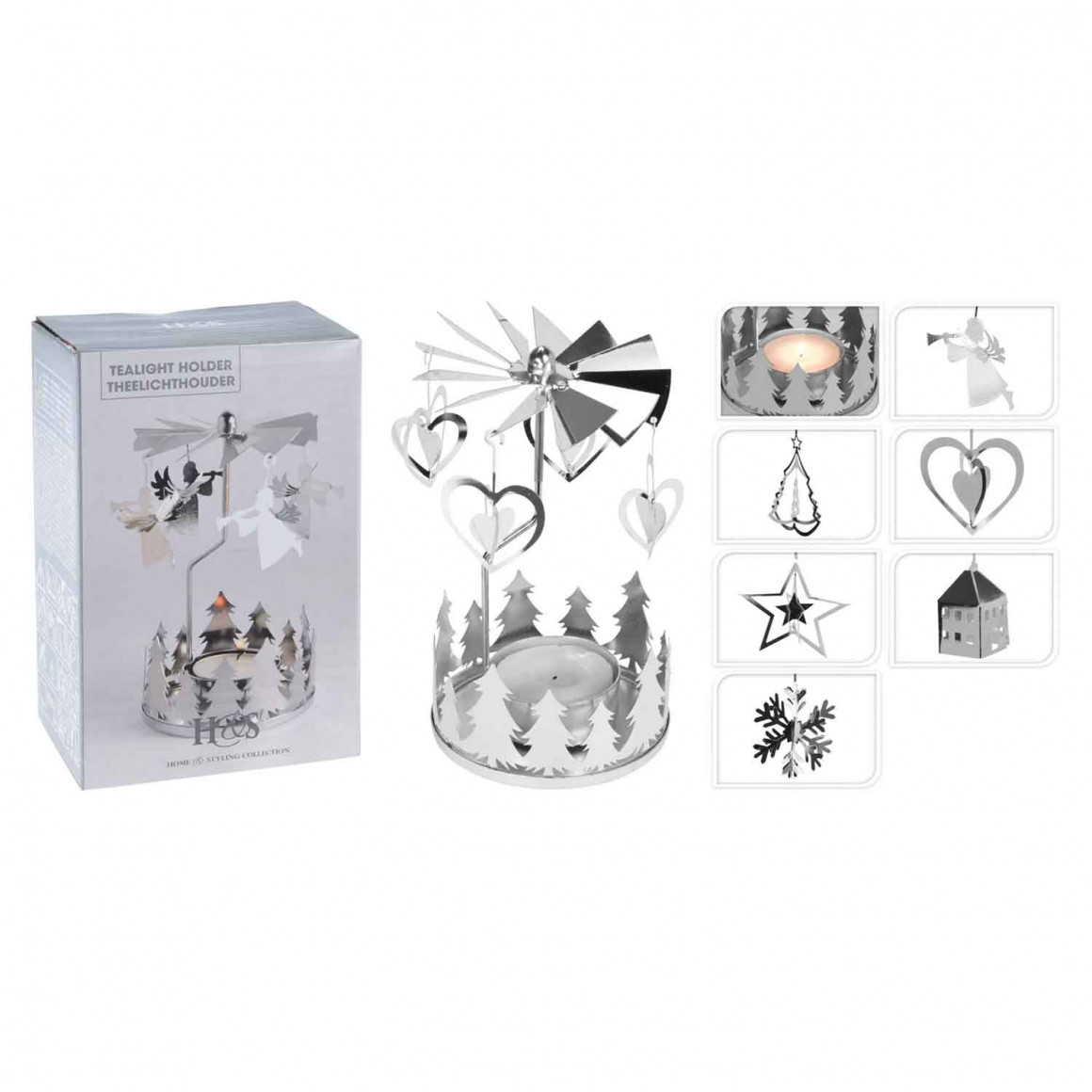 Candlestick KOOPMAN TEALIGHT HOLDER CAROUSEL SILVER (658163) (ACC004970)