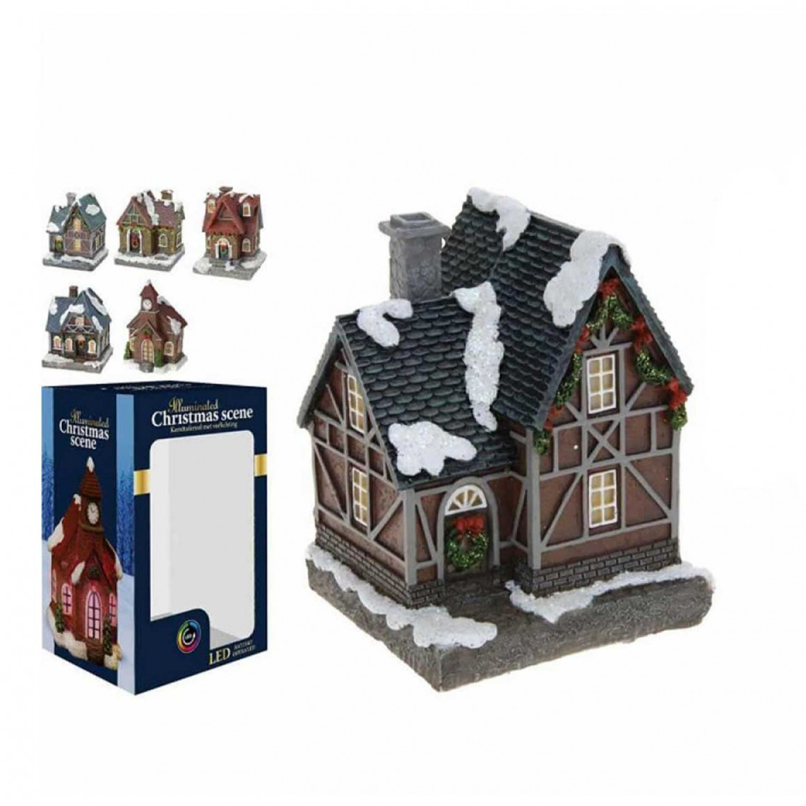 Ամանորյա դեկորատիվ առարկաներ KOOPMAN VILLAGESET WITH CLEAR LED 5ASS (317361) (AAA910140)