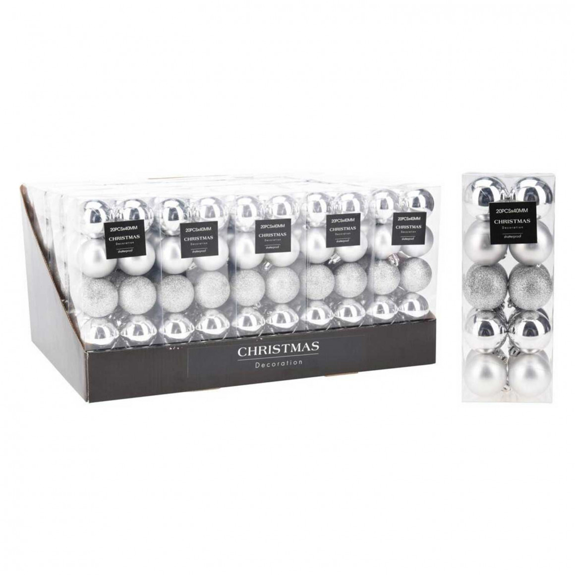 N/y decorate objects KOOPMAN XMAS BALL 20X 40MM SILVER (097741) (AVS100210)