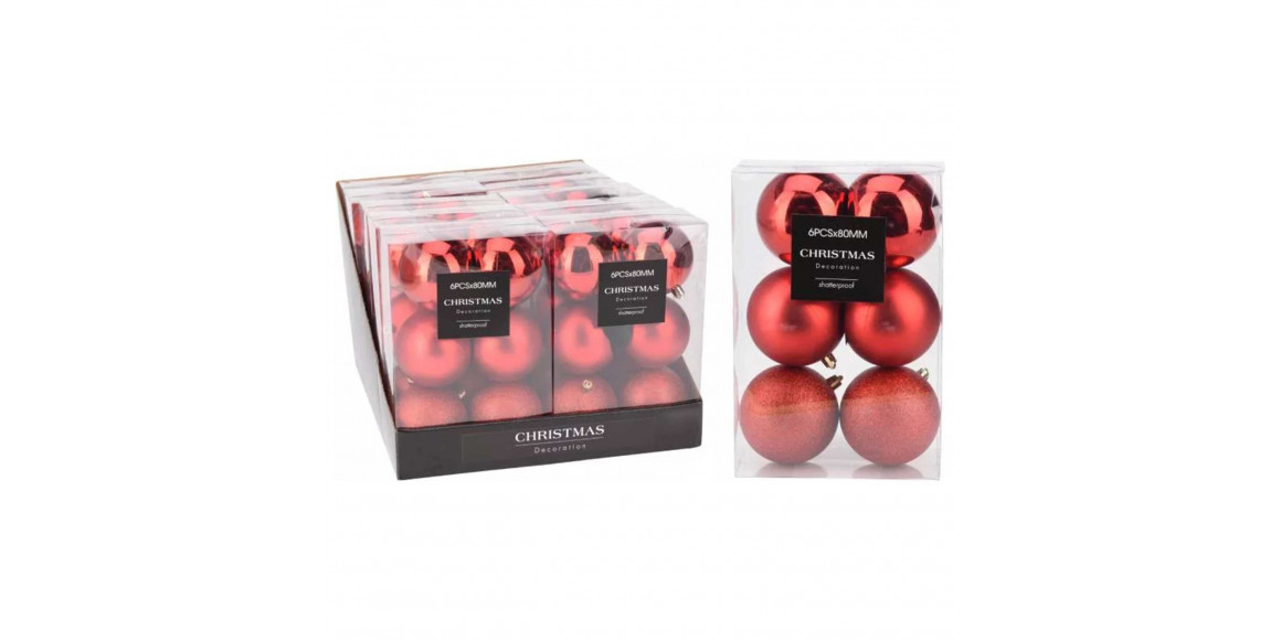 N/y decorate objects KOOPMAN XMAS BALL 6X80MM RED (242691) (AVS100820)