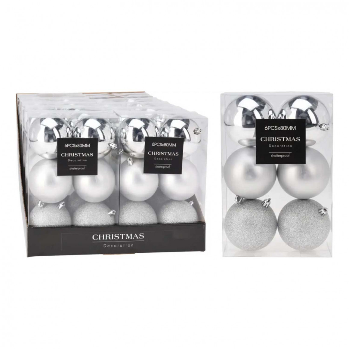 N/y decorate objects KOOPMAN XMAS BALL 6X80MM SILVER (242660) (AVS100810)