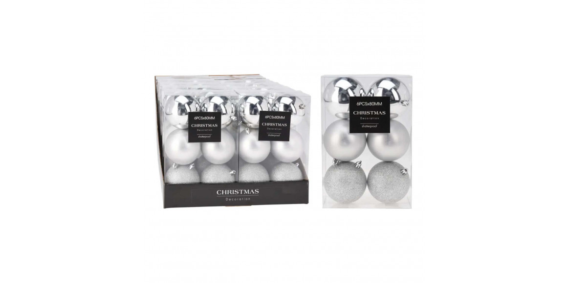 Новогодные декоративные аксессуары KOOPMAN XMAS BALL 6X80MM SILVER (242660) (AVS100810)