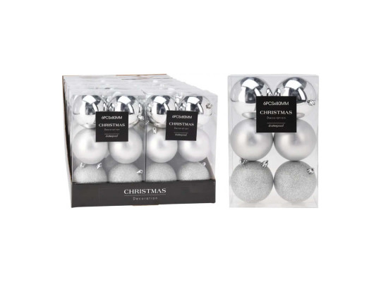 Новогодные декоративные аксессуары KOOPMAN XMAS BALL 6X80MM SILVER (242660) (AVS100810)