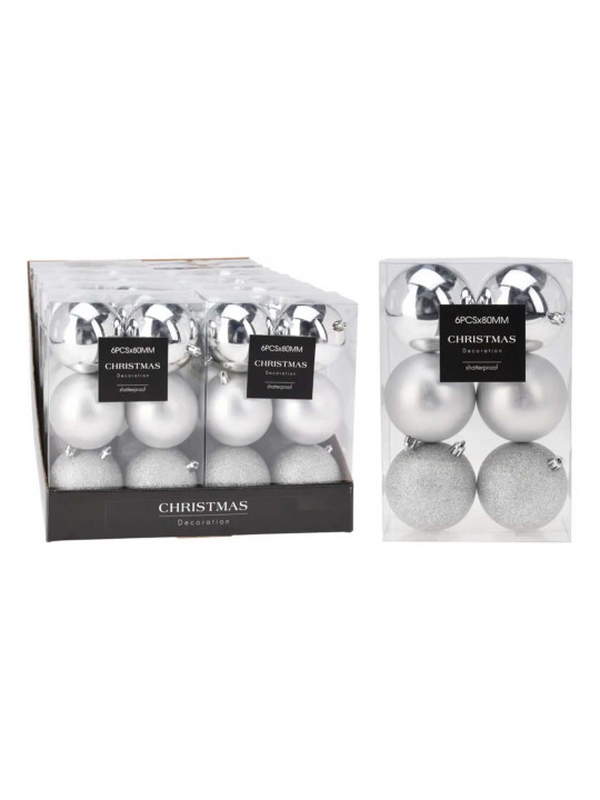 Новогодные декоративные аксессуары KOOPMAN XMAS BALL 6X80MM SILVER (242660) (AVS100810)