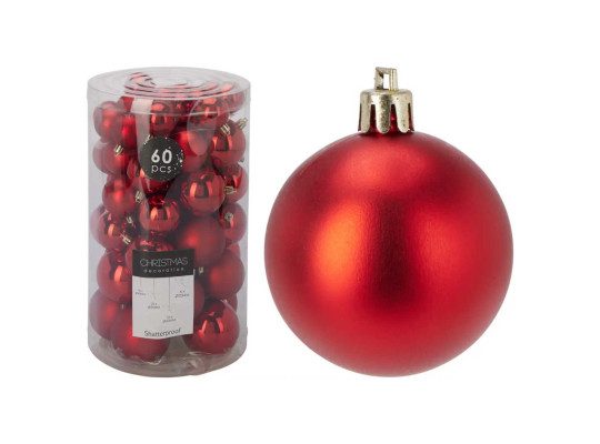 Новогодные декоративные аксессуары KOOPMAN XMAS BALLS SET 60PCS RED (697200) (ACS300420)