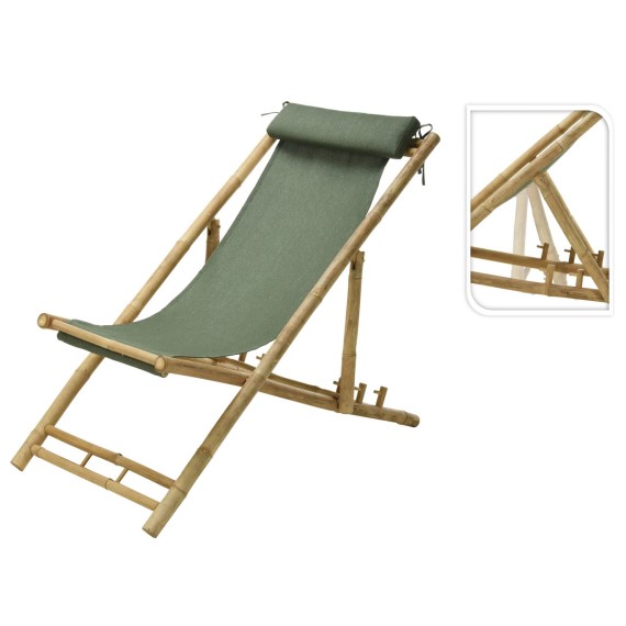 Garden chair KOOPMAN BEACH CHAIR BAMBOO GREEN FABRI (VM4000060)