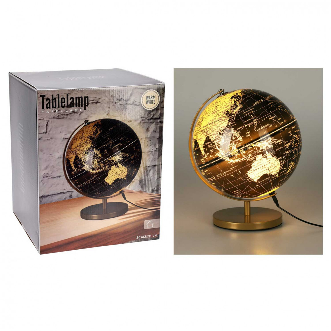 Decorate objects KOOPMAN GLOBE WITH LIGHT 31CM BLACK (193535) (XX8120160)