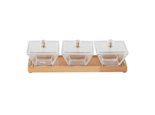 Пищевые контайнеры LIMON 224259 SNACK SERVING 3 SECTION W/WOODEN BASE (908640) 