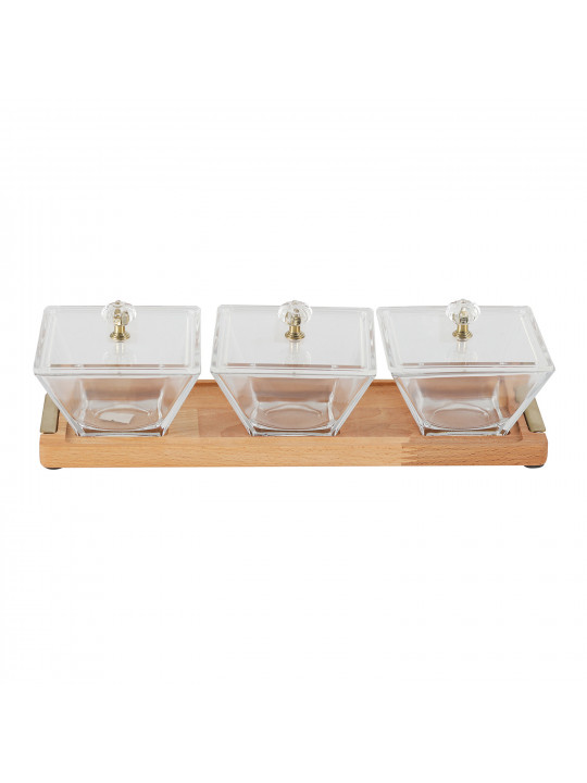 Пищевые контайнеры LIMON 224259 SNACK SERVING 3 SECTION W/WOODEN BASE (908640) 