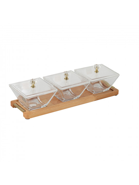 Пищевые контайнеры LIMON 224259 SNACK SERVING 3 SECTION W/WOODEN BASE (908640) 