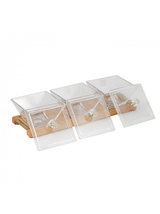 Пищевые контайнеры LIMON 224259 SNACK SERVING 3 SECTION W/WOODEN BASE (908640) 