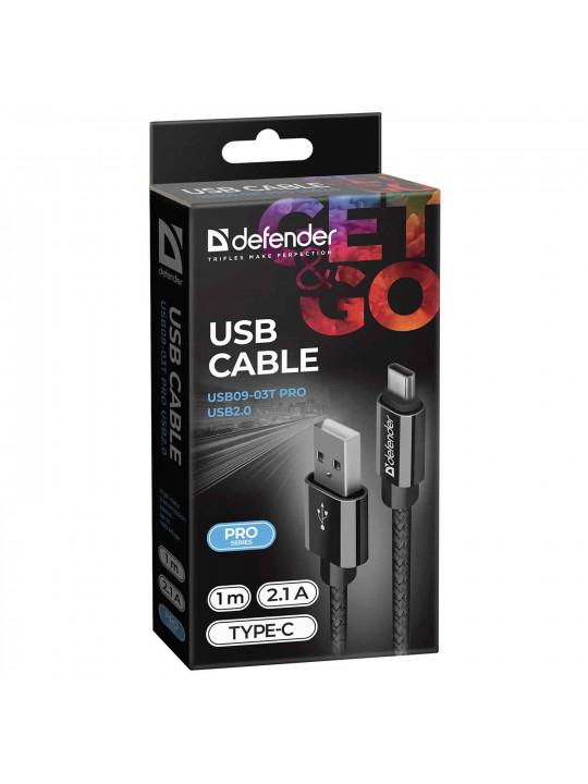Cable DEFENDER USB09-03T PRO 1M (BK) 
