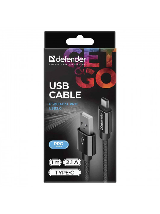 Cable DEFENDER USB09-03T PRO 1M (BK) 