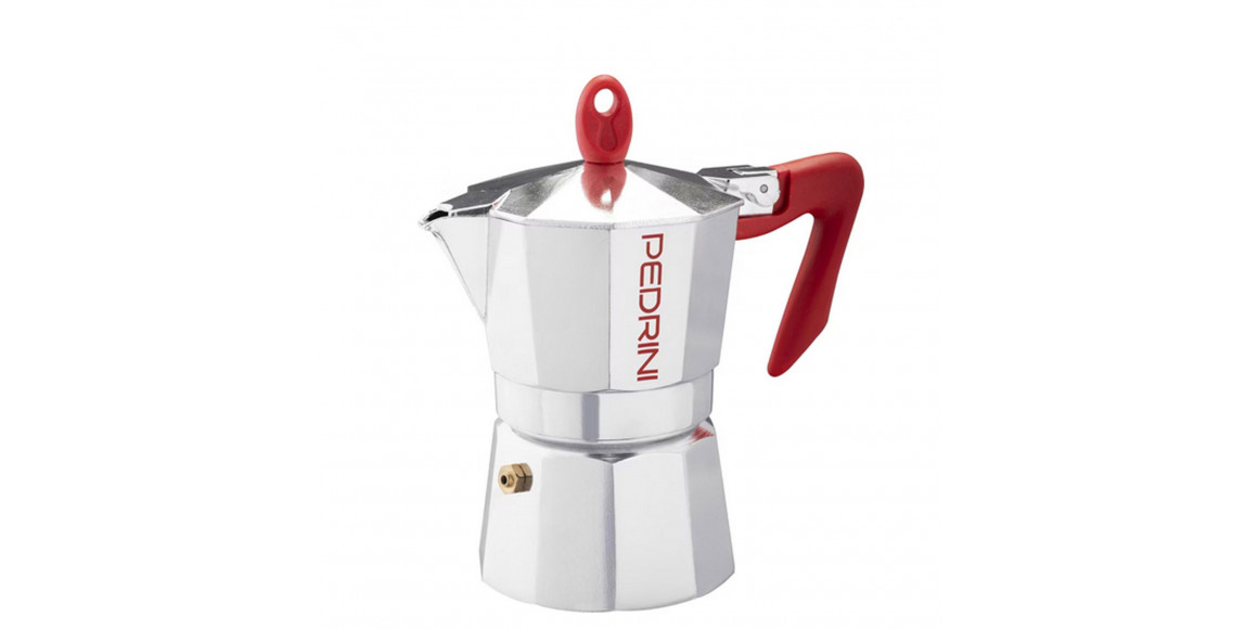 Кофеварка PEDRINI 9083-0 POLISHED ALU. RED HANDLE 3 CUPS 