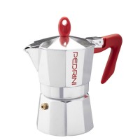 Coffee maker PEDRINI 9083-0 POLISHED ALU. RED HANDLE 3 CUPS 