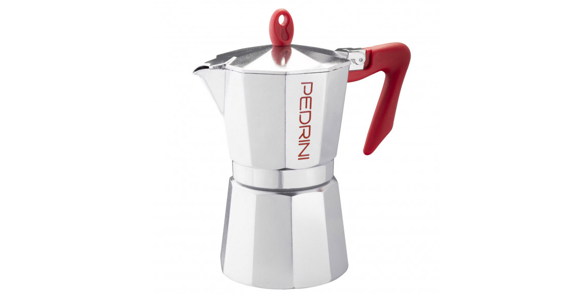 Coffee maker PEDRINI 9084-0 POLISHED ALU. RED HANDLE 6 CUPS 