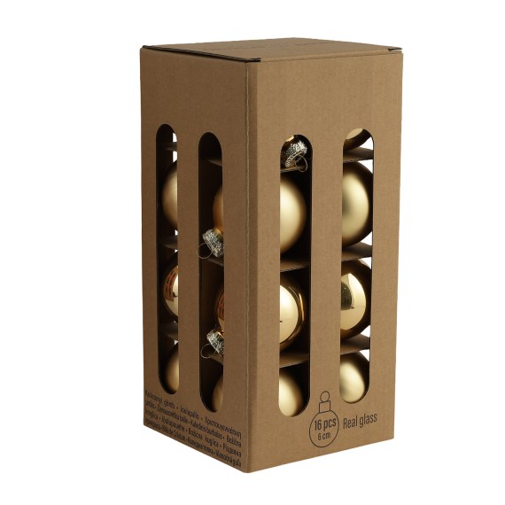 Ամանորյա դեկորատիվ առարկաներ KOOPMAN XMAS BALL 60MM SET 16PC GOLD (598736) (ARB200400)
