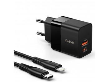 Հոսանքի ադապտոր MCDODO 20W 1C + 1A Fast Charger +20W C to L cable 1.2m (Black) (CH-1952)