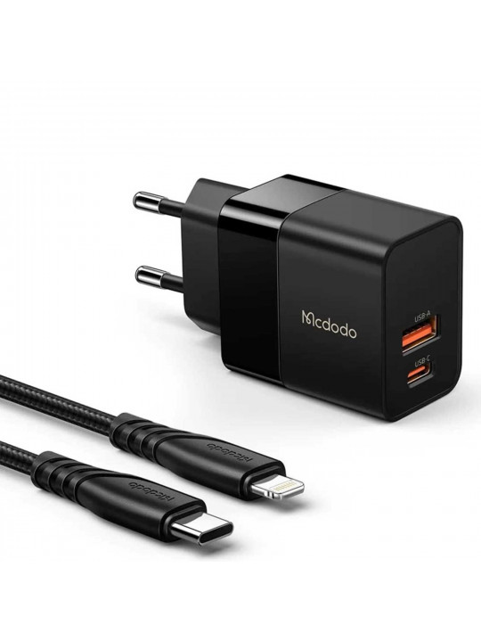 Հոսանքի ադապտոր MCDODO 20W 1C + 1A Fast Charger +20W C to L cable 1.2m (Black) (CH-1952)