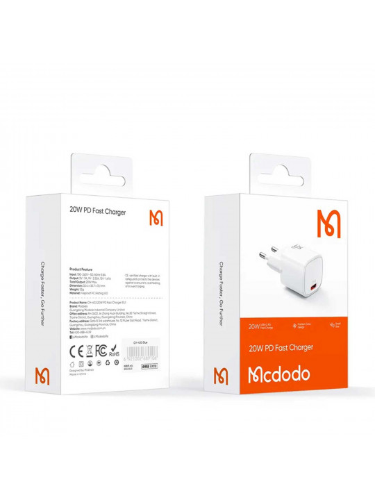 Power adapter MCDODO 20W 1C Fast Charger (White) (CH-4020)