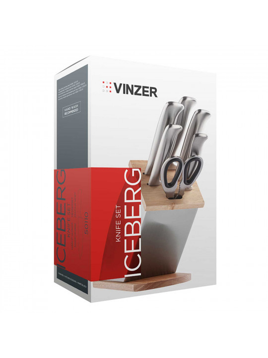 Ножи и аксессуары VINZER 50110 ICEBERG SET 7PC WOOD/STEEL  STAND 