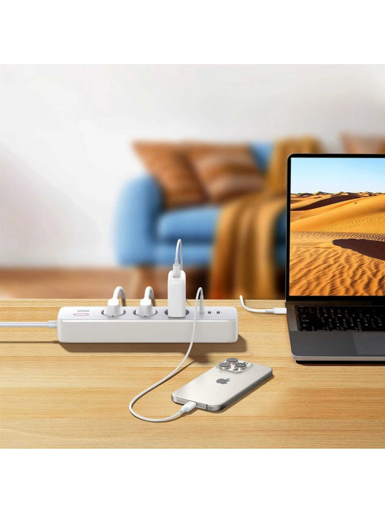 Հոսանքի երկարացման լար UGREEN CD286 30W 3-ports Power Strip (White) (25357)