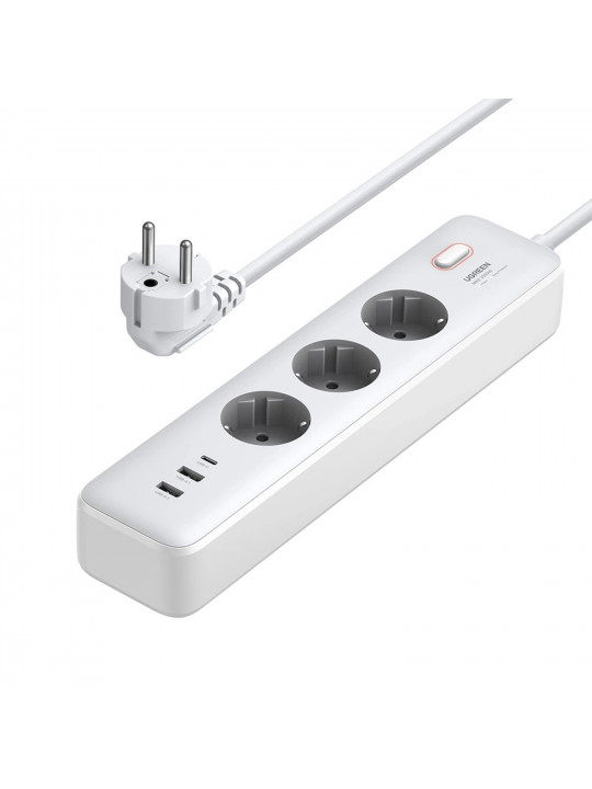 Հոսանքի երկարացման լար UGREEN CD286 30W 3-ports Power Strip (White) (25357)