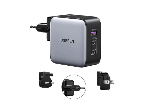 Power adapter UGREEN CD296 GaN Fast Charging 65W PD 3 Ports (Grey) (90409)