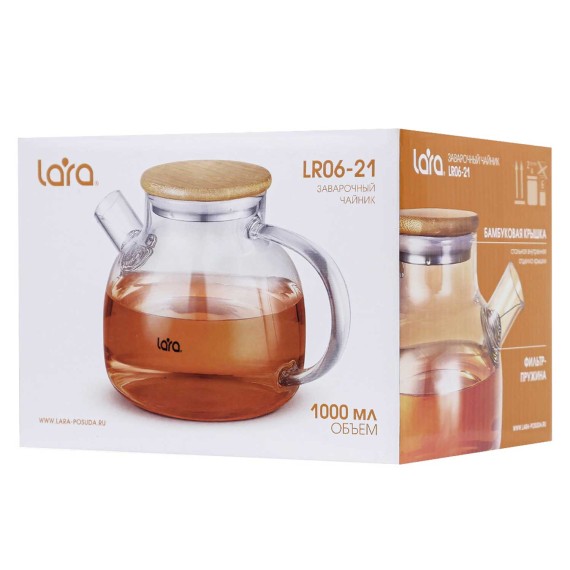 Чайники/заварники LARA LR06-21 BAMBOO COVER 1000ML 