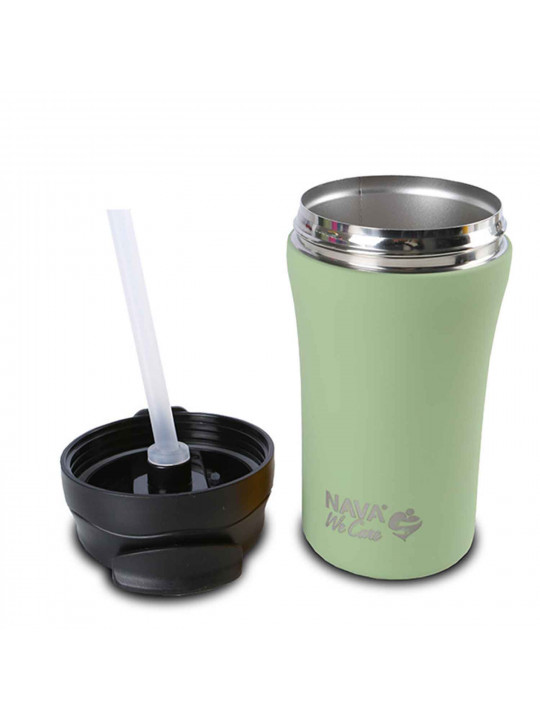 Թերմոս NAVA 10-262-151 S.STEEL WE CARE TRAVEL MUG W/STRAW GREEN 450ML 