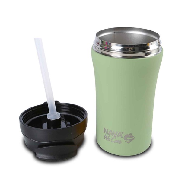 Термос NAVA 10-262-151 S.STEEL WE CARE TRAVEL MUG W/STRAW GREEN 450ML 