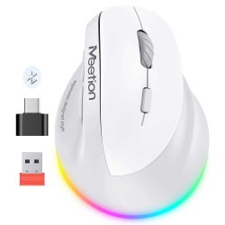 Компьютерные мыши MEETION Right-Handed Vertical Wrls+BT RGB (White Gray) (BTM010R)