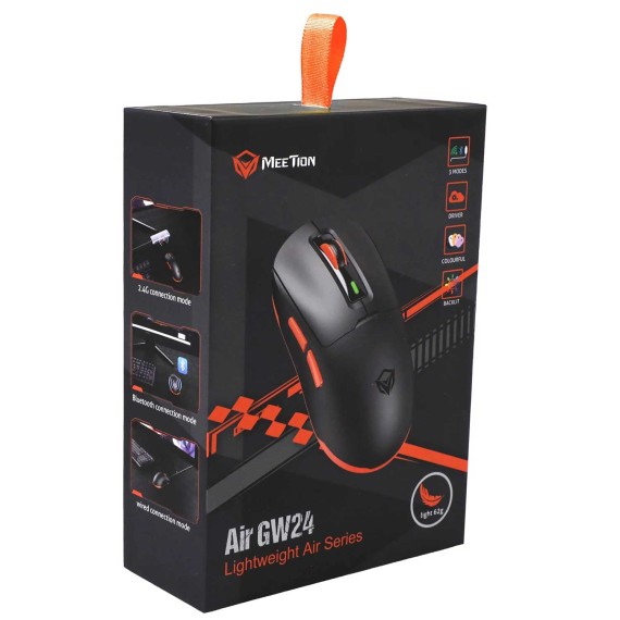 Компьютерные мыши MEETION Tri-Mode Wrls+BT RGB Gaming (Dark Flame Black) (Air GW24)