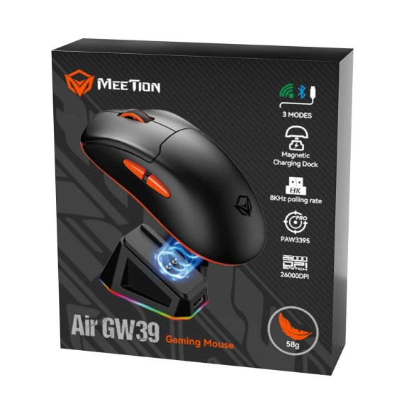 Компьютерные мыши MEETION Wrls+BT With Magnetic Charging Base Gaming (Black Orange) (AIR GW39)
