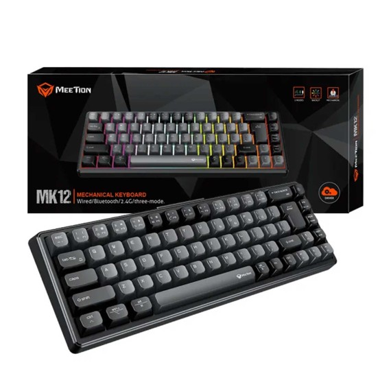 Keyboard MEETION 65% Layout Triple-Mode Wrls+BT Mechanical Gaming RGB US (Elegant Black) (MT-MK12)