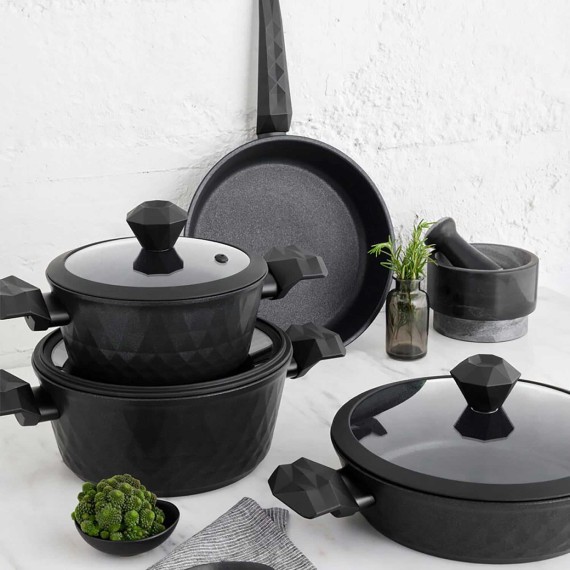 Casserols set FALEZ 15274 BIO-DIAMOND BLACK 7PC 