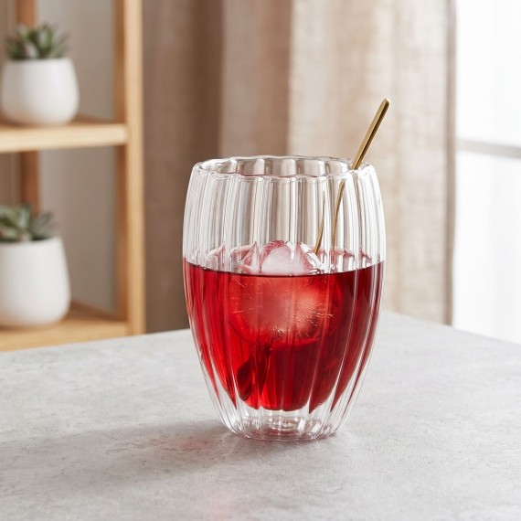 Mugs XIMI 6941963992657 330ML/11.16FL.OZ. STRIPED EGG-SHAPED DOUBLE-LAYER GLASS CUP (CLEAR) (992657)