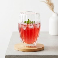 Mugs XIMI 6941963992664 400ML/13.53FL.OZ. STRIPED EGG-SHAPED DOUBLE-LAYER GLASS CUP (CLEAR) (992664)