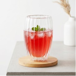 Գավաթներ XIMI 6941963992664 400ML/13.53FL.OZ. STRIPED EGG-SHAPED DOUBLE-LAYER GLASS CUP (CLEAR) (992664)
