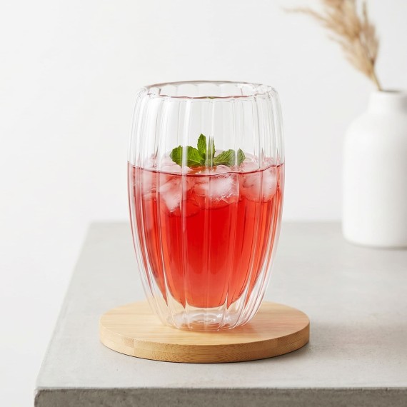 Кружки XIMI 6941963992664 400ML/13.53FL.OZ. STRIPED EGG-SHAPED DOUBLE-LAYER GLASS CUP (CLEAR) (992664)