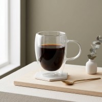 Mugs XIMI 6941963992695 340ML/11.50FL.OZ. SIMPLE DOUBLE-LAYER GLASS CUP WITH HANDLE(CLEAR) (992695)