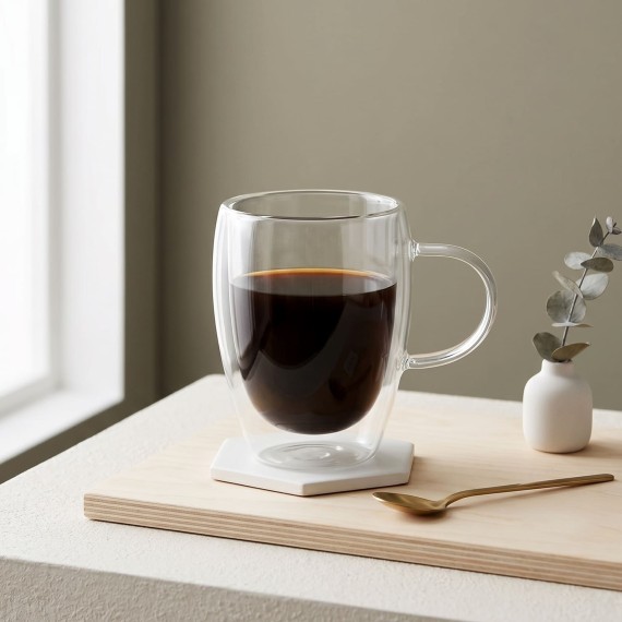 Mugs XIMI 6941963992695 340ML/11.50FL.OZ. SIMPLE DOUBLE-LAYER GLASS CUP WITH HANDLE(CLEAR) (992695)