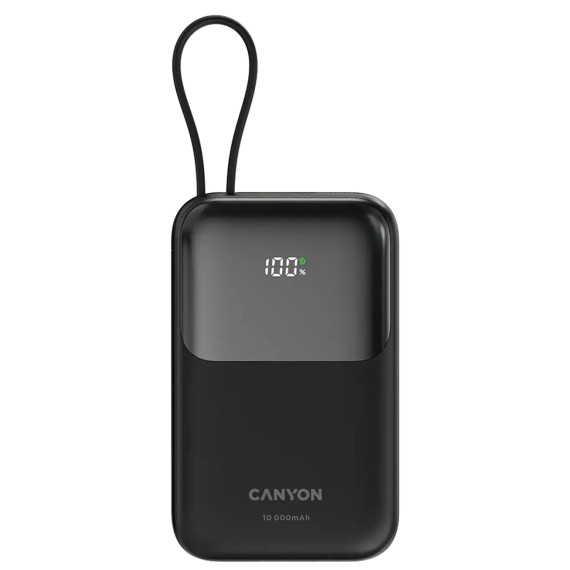 Внешние зарядные устройства CANYON OnPower 101 10000mAh Bulit-in Cable PD 22.5W (Black) (CNS-CPB101BK)