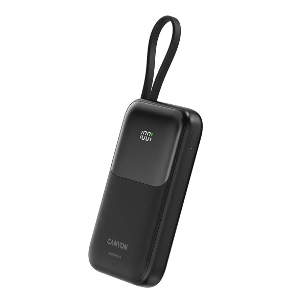 Внешние зарядные устройства CANYON OnPower 101 10000mAh Bulit-in Cable PD 22.5W (Black) (CNS-CPB101BK)
