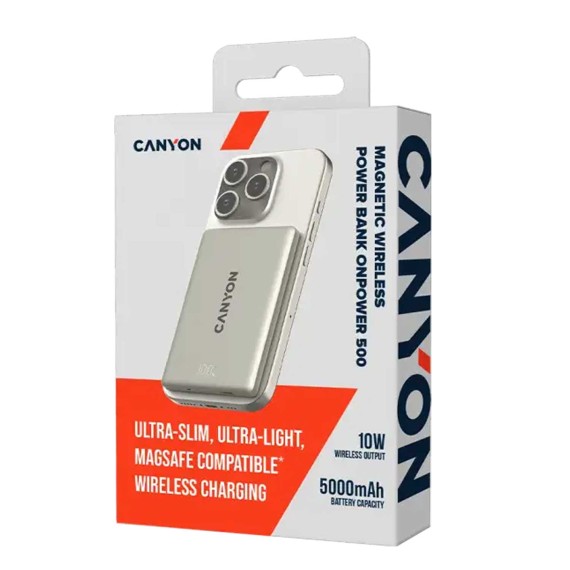 Արտաքին սնուցման մարտկոց CANYON OnPower 500 5000mAh Wireless PD 20W (Aluminium Star Grey) (CNS-CPB500G)
