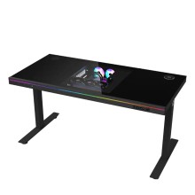 Խաղային համակարգչի սեղան LORGAR Elite DE90G Dual-Motor Bulit-in PC Case Wrls.Charger RGB (Glass Black) (LRG-DE90G)
