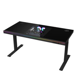 Խաղային համակարգչի սեղան LORGAR Elite DE90G Dual-Motor Bulit-in PC Case Wrls.Charger RGB (Glass Black) (LRG-DE90G)